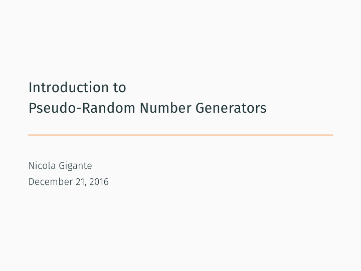 introduction to pseudo random number generators