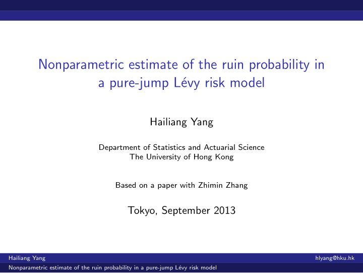 nonparametric estimate of the ruin probability in a pure