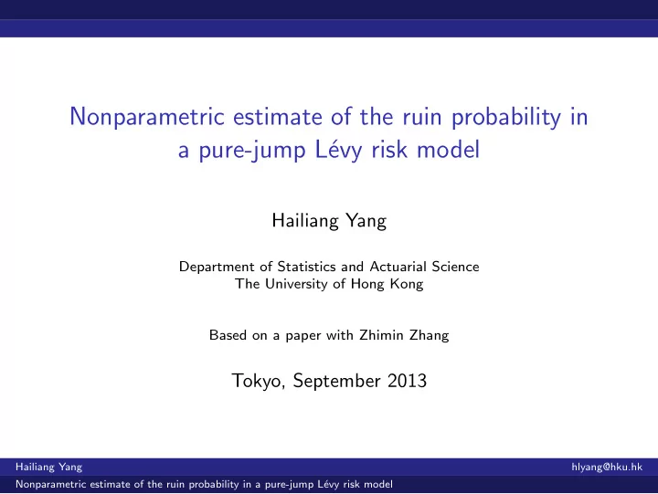 nonparametric estimate of the ruin probability in a pure