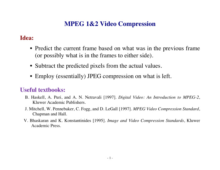 mpeg 1 2 video compression