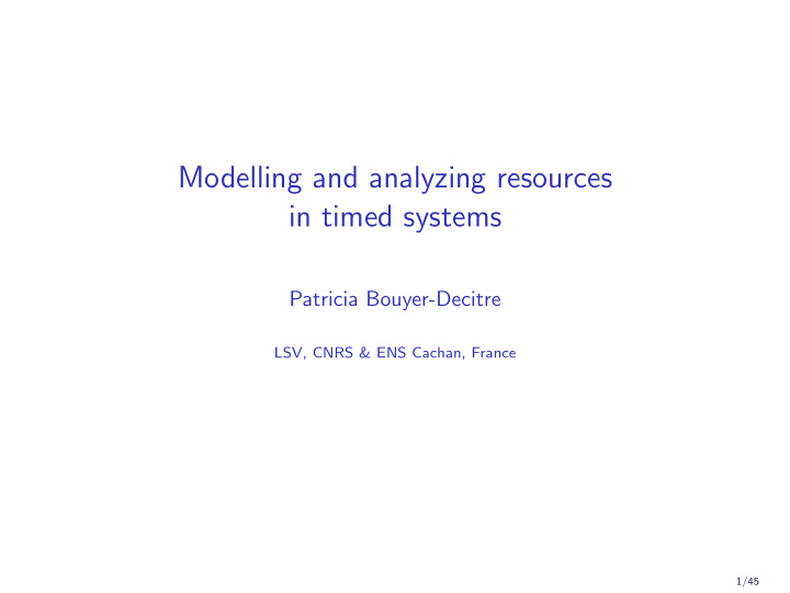 modelling and analyzing resources in timed systems