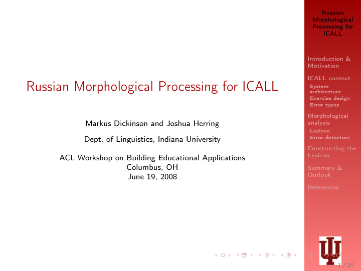 russian morphological processing for icall