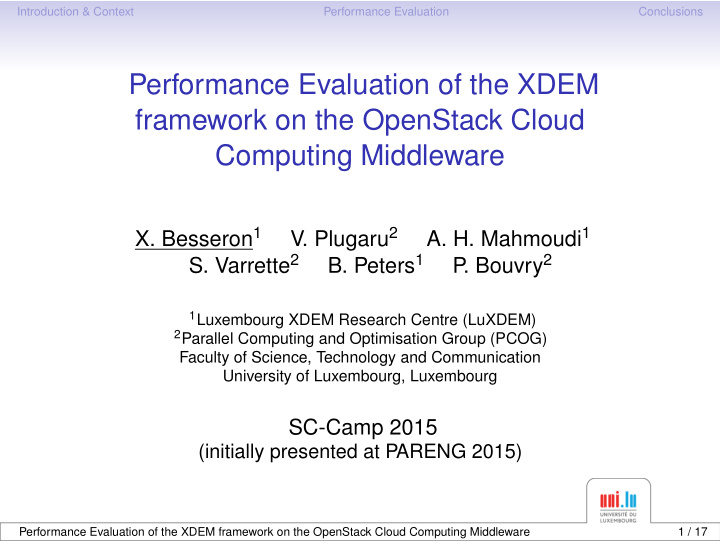 performance evaluation of the xdem framework on the
