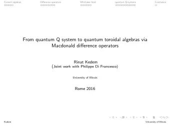 From quantum Q system to quantum toroidal algebras via  Macdonald difference operators  Rinat Kedem