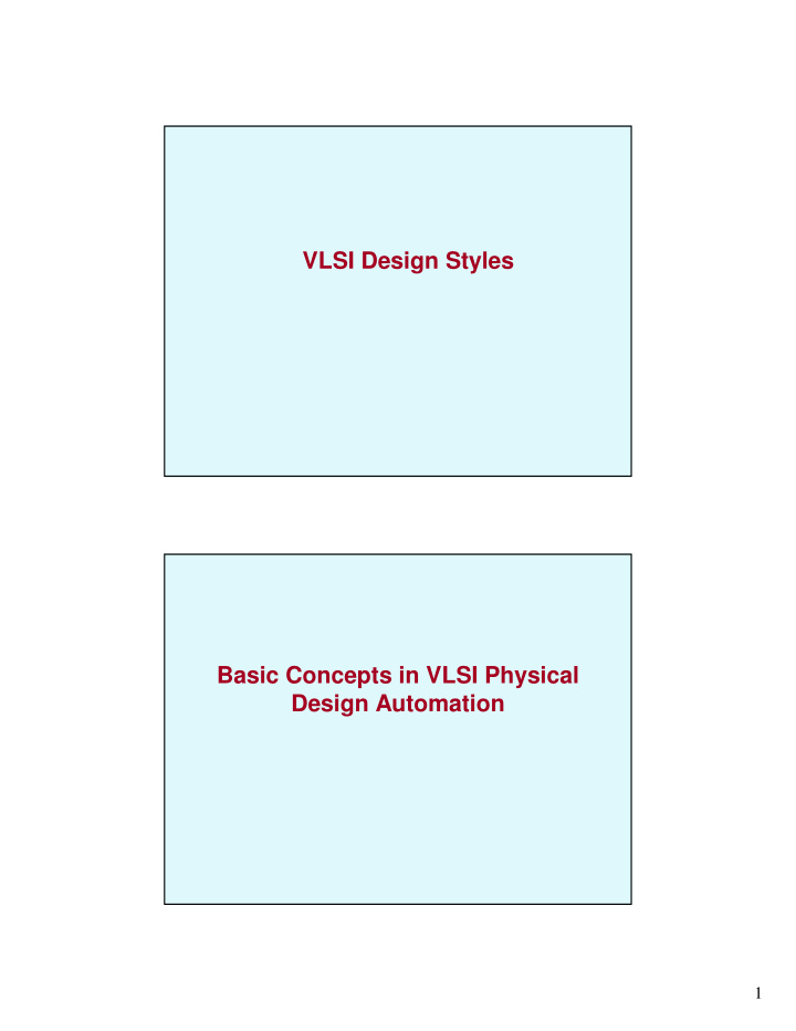 vlsi design styles basic concepts in vlsi physical design