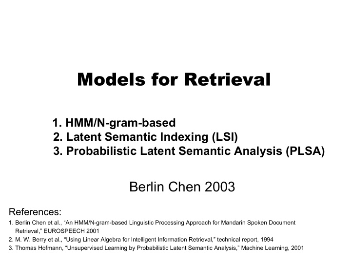 models for retrieval models for retrieval