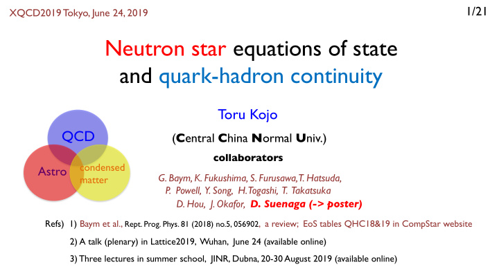neutron star equations of state and quark hadron