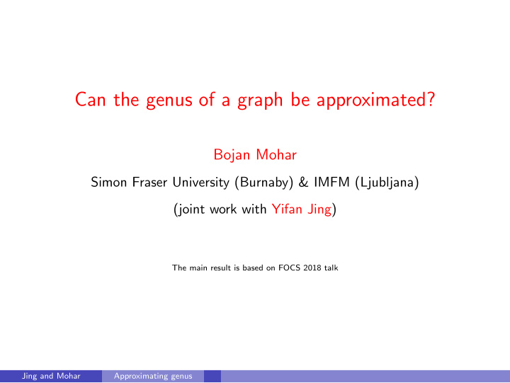 can the genus of a graph be approximated