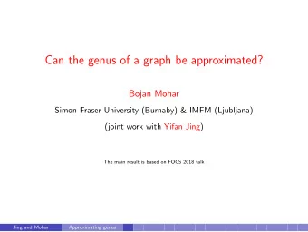 Can the genus of a graph be approximated?  Bojan Mohar  Simon Fraser University (Burnaby) &amp;