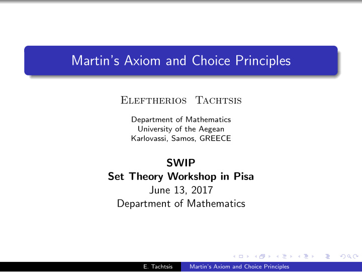 martin s axiom and choice principles