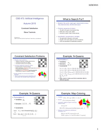 What is Search For?  Autumn 2015  Models of the world: single agent, deterministic actions,