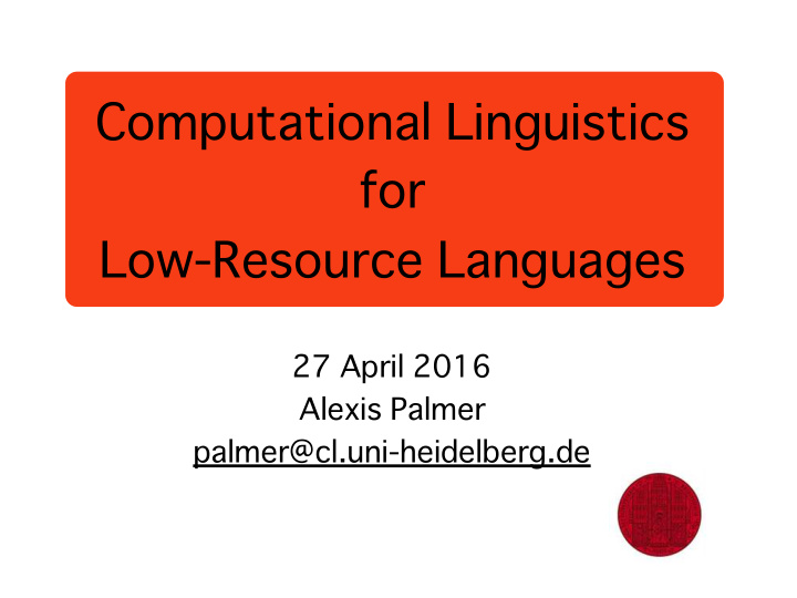 computational linguistics for low resource languages