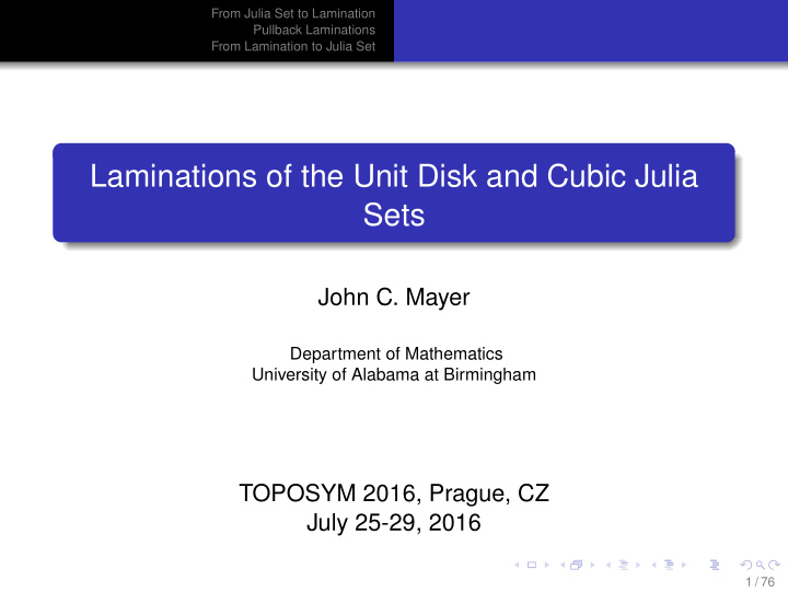 laminations of the unit disk and cubic julia sets