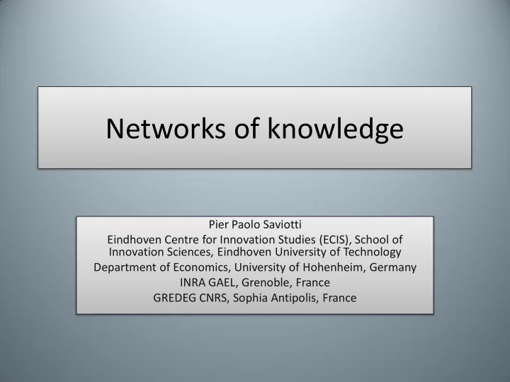 networks of knowledge
