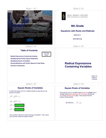 8th Grade  Equations with Roots and Radicals  2015-12-17  www.njctl.org  Slide 3 / 87  Slide 4 / 87