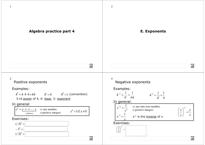 algebra practice part 4 e exponents