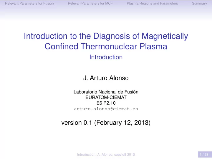 introduction to the diagnosis of magnetically confined