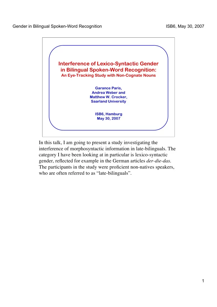 interference of lexico syntactic gender in bilingual