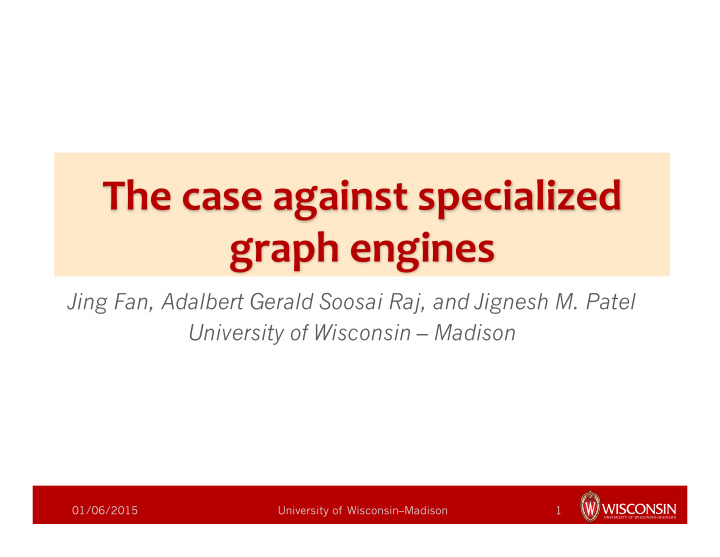 the case against specialized graph engines