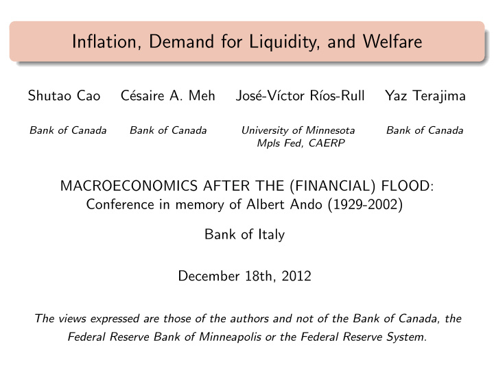 inflation demand for liquidity and welfare