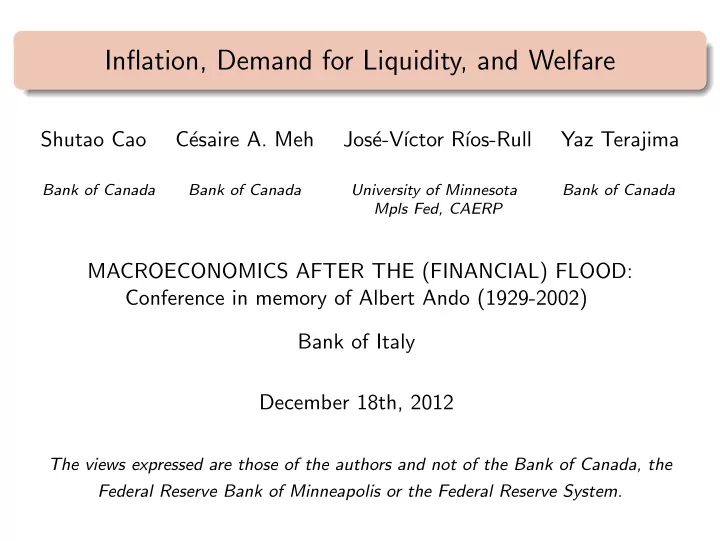 inflation demand for liquidity and welfare