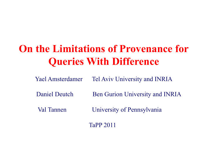 on the limitations of provenance for queries with