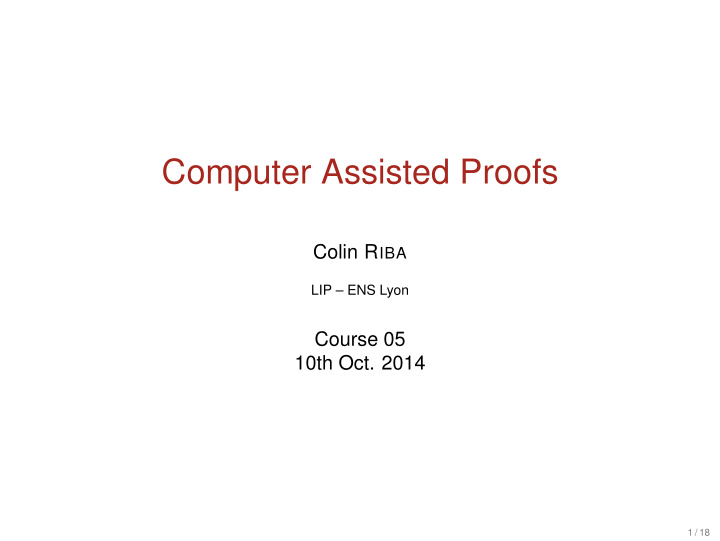 computer assisted proofs