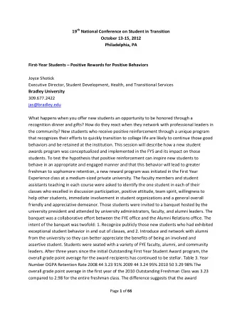 19 th National Conference on Student in Transition  October 13-15, 2012  Philadelphia, PA