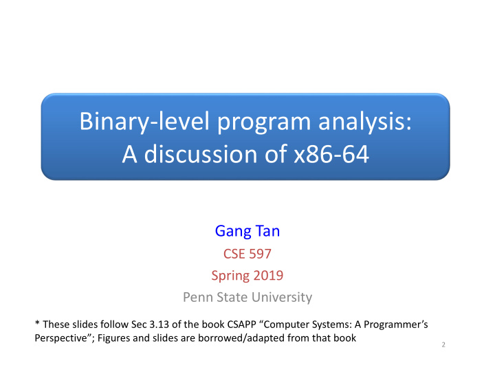 binary level program analysis a discussion of x86 64