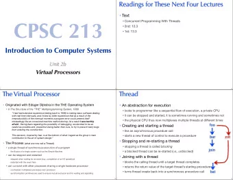 CPSC 213  Concurrent Programming With Threads  2nd: 12.3  1st: 13.3  Introduction to