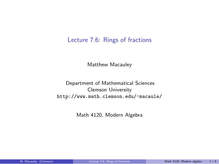 lecture 7 6 rings of fractions