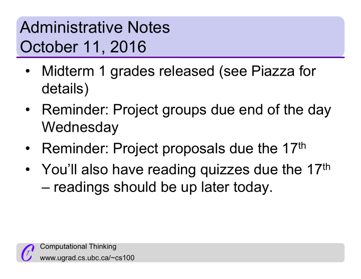 administrative notes october 11 2016