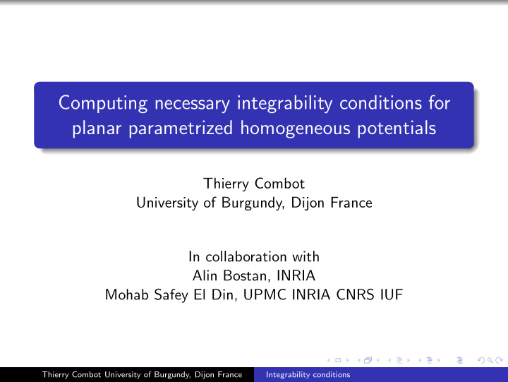 computing necessary integrability conditions for planar