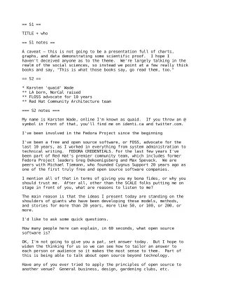 == S1 ==  TITLE + who  == S1 notes ==  A caveat  this is not going to be a presentation full of