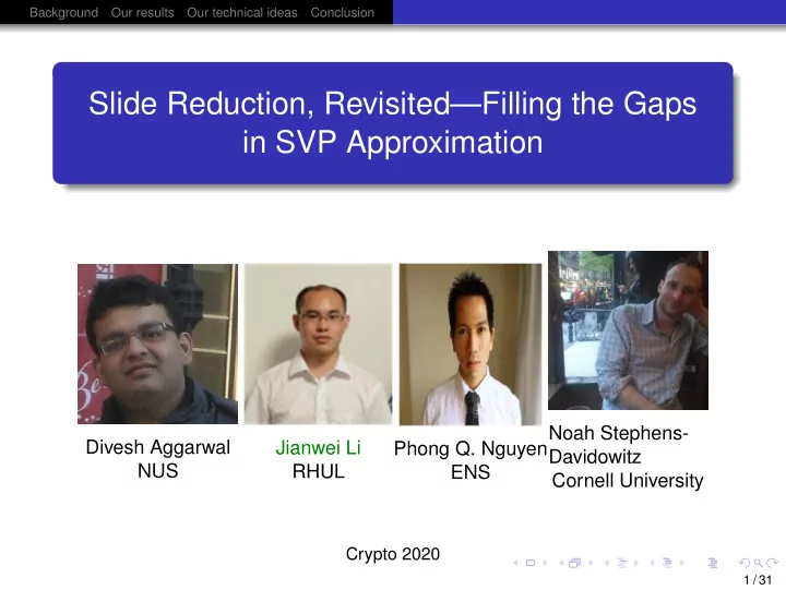 slide reduction revisited filling the gaps in svp