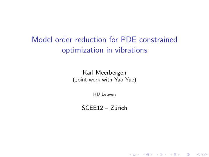 model order reduction for pde constrained optimization in