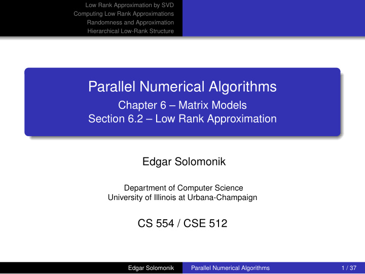 parallel numerical algorithms