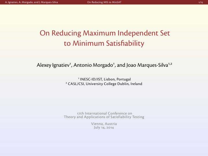 on reducing maximum independent set to minimum satis