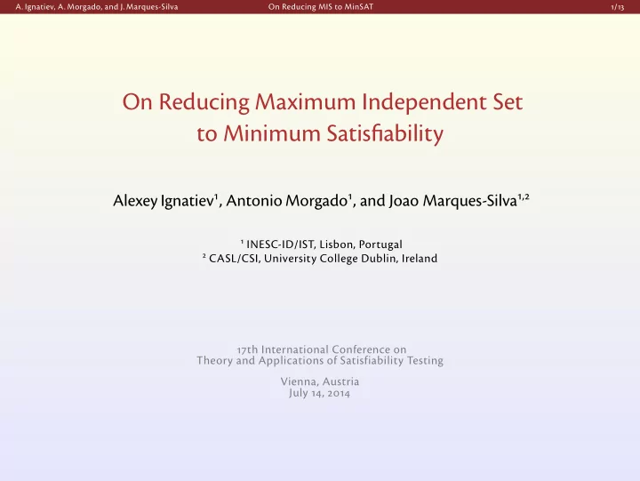 on reducing maximum independent set to minimum satis