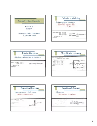 Behavioral Modeling  Verilog Synthesis Examples  Using continuous assignments  ISE can build