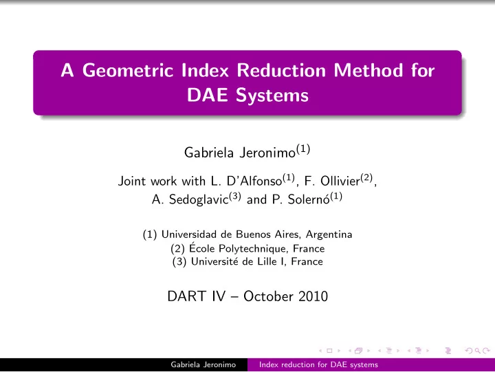 a geometric index reduction method for dae systems
