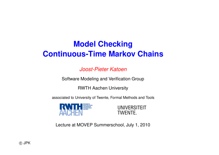 model checking continuous time markov chains