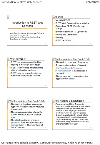 Introduction to REST Web  REST Web Services Characteristics  Services  Principle of REST Web