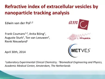 Refractive index of extracellular vesicles by nanoparticle tracking analysis Edwin van der Pol 1,2