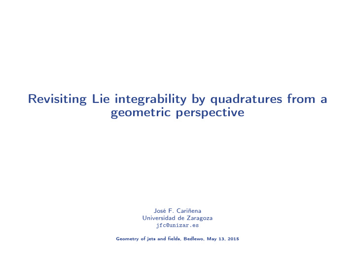 revisiting lie integrability by quadratures from a