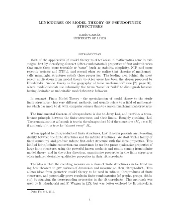 MINICOURSE ON MODEL THEORY OF PSEUDOFINITE  STRUCTURES  DARO GARCA  UNIVERSITY OF LEEDS