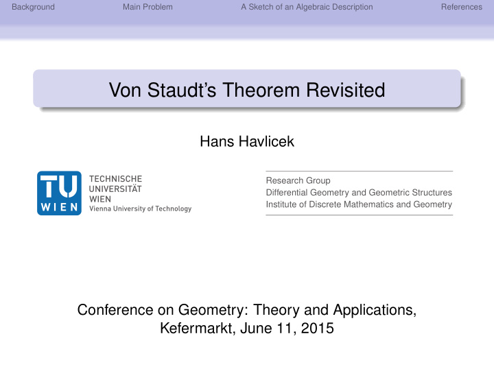 von staudt s theorem revisited