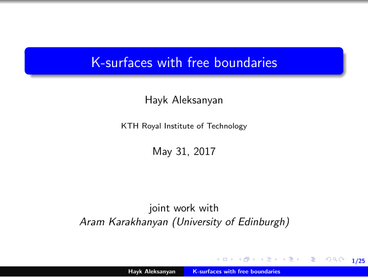 k surfaces with free boundaries