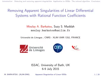 Removing Apparent Singularities of Linear Differential  Systems with Rational Function Coefficients