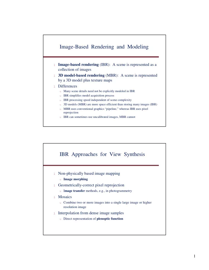 image based rendering and modeling